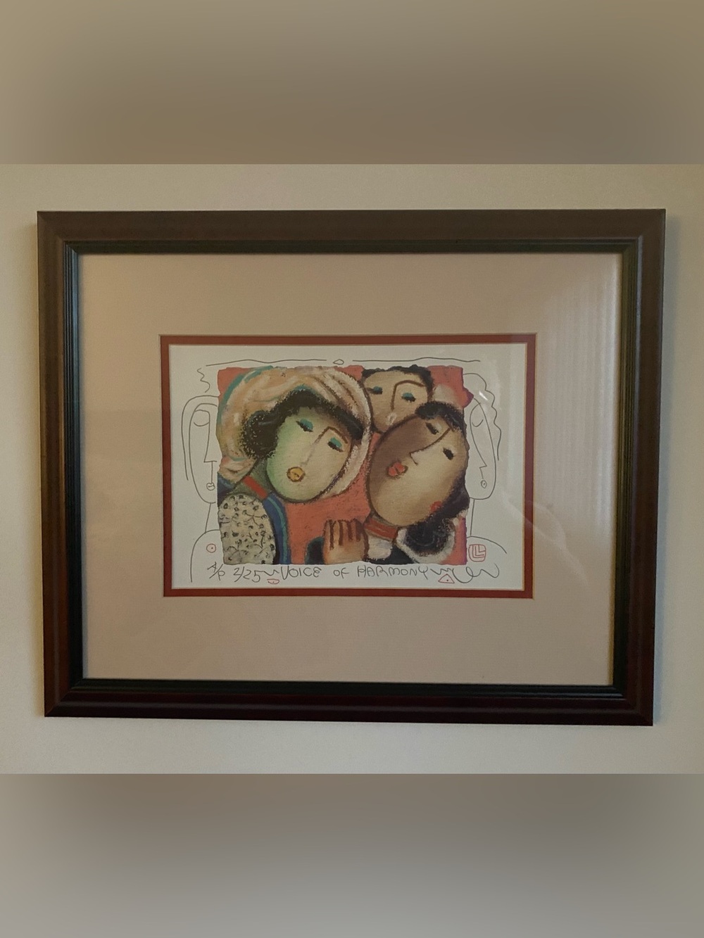 Rare Vintage 1990s Lee Long Looi “Voice Of Harmony” Lithograph Hand Embellished
